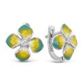 Серьги из серебра с цветной эмалью и цирконом родированные