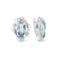 Серьги из серебра с гт.кварцем аквамарин и фианитами родированные