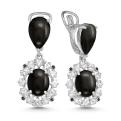 Серьги из серебра с рек.черным агатом и фианитами родированные