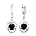 Серьги из серебра с рек.черным агатом и эмалью родированные