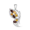 Подвеска из серебра с гранатом, цитрином и цирконием родированная