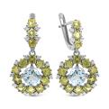  Серьги из серебра с нат.топазом, нат.хризолитом и куб.цирконием родированные