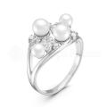 Кольцо из серебра с жемчугом Swarovski и фианитами родированное