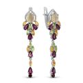 Серьги из серебра с опалом, нат.цитрином, хризолитом, гранатом и родолитом родированные