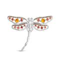 Брошь из серебра с кварцем цитрин и фианитами родированная - Стрекоза