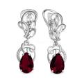 Серьги из серебра с пл.кварцем цв.гранат и фианитами родированные