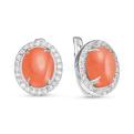 Серьги из серебра с кораллом и фианитами родированные