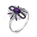Кольцо из серебра с кварцем аметист и фианитами родированное