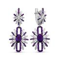 Серьги из серебра с кварцем аметист и фианитами родированные