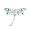 Брошь из серебра с кварцем параиба, кварцем апатит и фианитами родированная - Стрекоза