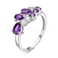 Кольцо из серебра с аметистом и фианитами родированное