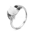 Кольцо из серебра с рек.белым агатом и фианитами родированное