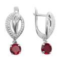Серьги из серебра с кварцем гранат и фианитами родированные