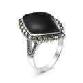 Кольцо из чернёного серебра с ониксом и марказитами 