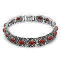 Браслет женский из чернёного серебра с красным сердоликом и марказитами