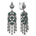 Серьги женские из чернёного серебра с агатом и марказитами