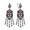 Серьги из чернёного серебра с кораллом и марказитами