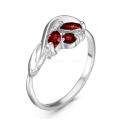 Кольцо из серебра с нат.гранатом и фианитами родированное