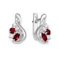 Серьги из серебра с нат.гранатом и фианитами родированные