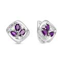 Серьги из серебра с нат.аметистом и фианитами родированные