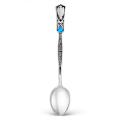 Ложка чайная из серебра с чернением и голубым фианитом - 13 см