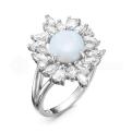 Кольцо из серебра с синт. молочно-голубым опалом и фианитами родированное