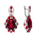 Серьги из серебра с кварцем рубин и фианитами родированные
