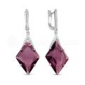Серьги из серебра с кварцем родолит и фианитами родированные