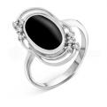 Кольцо из серебра с черным агатом и фианитами родированное - фото