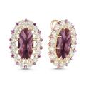 Серьги из золочёного серебра с пл.кварцем цв.аметист и фианитами