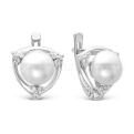 Серьги из серебра с культ.жемчугом и фианитами родированные