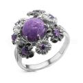 Кольцо из серебра с чароитом и фианитами аметист родированное