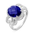 Кольцо из серебра с пл.кварцем цв.сапфир и фианитами родированное