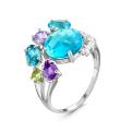 Кольцо из серебра с пл.кварцем цв.аметист и фианитами родированное