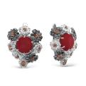 Серьги из серебра с рек.кораллом и фианитами родированные