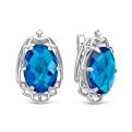 Серьги из серебра с пл.кварцем цв. swiss топаз и фианитами родированные