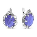 Серьги из серебра с пл.кварцем цв.аметист и фианитами родированные