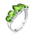 Кольцо из серебра с пл.кварцем цв.хризолит родированное