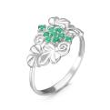 Кольцо из серебра с пл.кварцем цв.изумруд родированное