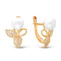 Серьги из золочёного серебра с культ. жемчугом и фианитами 
