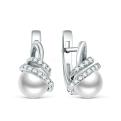 Серьги из серебра с культ.жемчугом и фианитами родированные