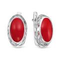 Серьги из серебра с рек.кораллом родированные