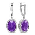 Серьги из серебра с кварцем гт аметист и фианитами родированные