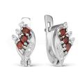 Серьги из серебра с нат.гранатом и фианитами родированные