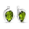 Серьги из серебра с пл.кварцем цв.хризолит и фианитами родированные
