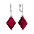Серьги из серебра с кварцем рубин и фианитами родированные