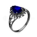 Кольцо из серебра с кварцем сапфир и фианитами родированное