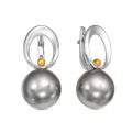 Серьги из серебра с серым жемчугом Swarovski родированные