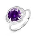 Кольцо из серебра с кварцем аметист и фианитами родированное