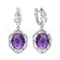 Серьги из серебра с кварцем аметист и фианитами родированные